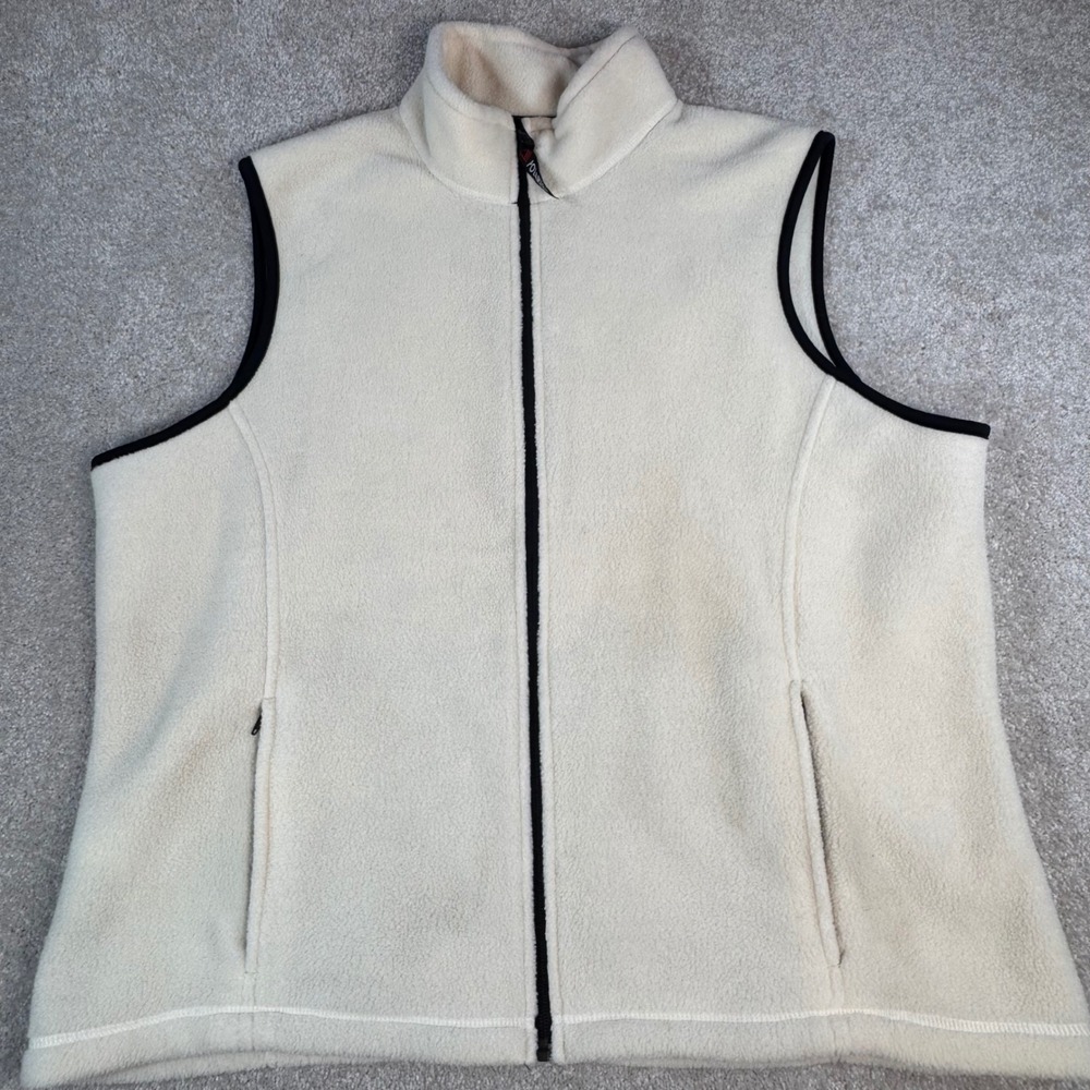 Eddie Bauer Womens XXL Cream Polartec Fleece Full Zip Vest Mock Neck Canada